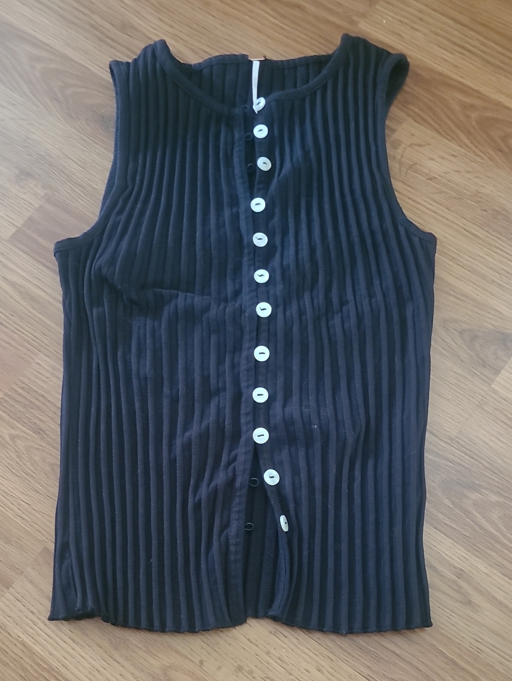 Free People Black Ribbed Button-Front Tank